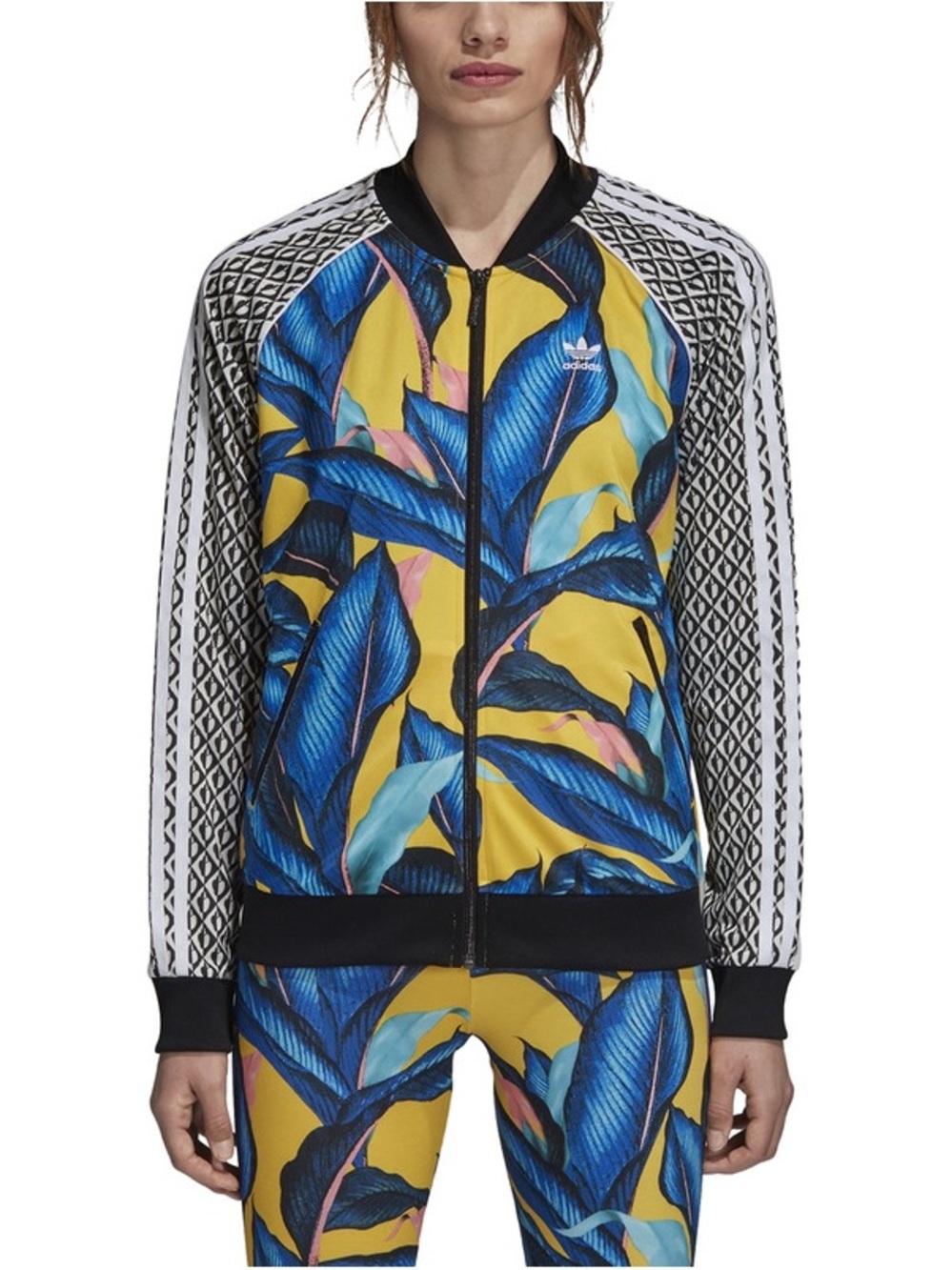 adidas Yellow Jacket with Bold Blue Floral Print